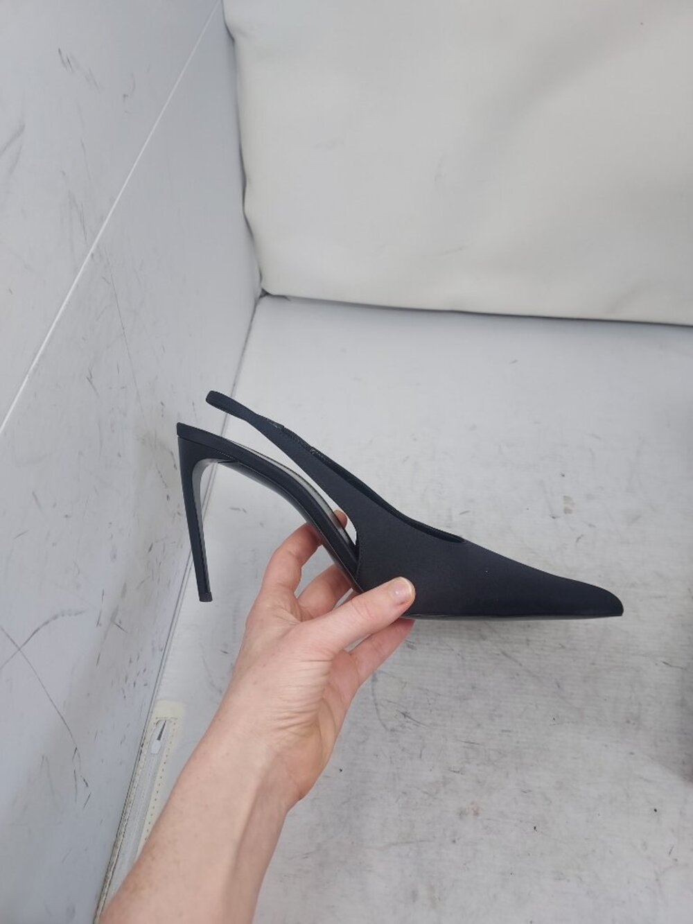 SAINT LAURENT YSL Black Kendall Silk Satin Slingback Pump - Picture 7 of 14